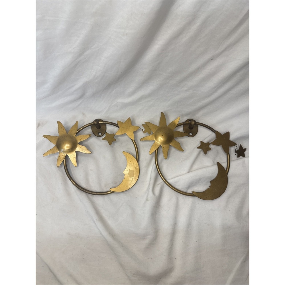 VTG 2 90s Celestial Vibe Gold Sun Moon Stars Wall Decor Towel Ring Valance Hang